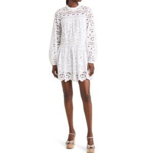 Chelsea28 Embroidered Eyelet Minidress Women's Small White Long Sleeve Cotton